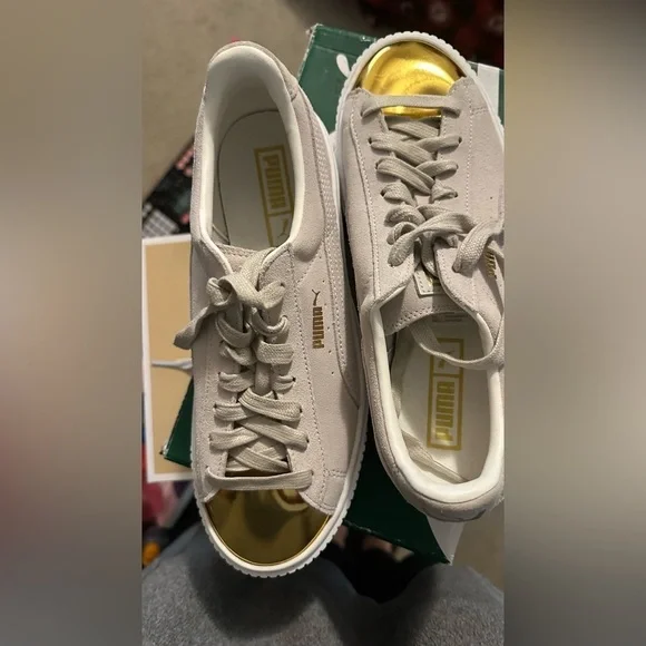 Puma Suede Platform Cream Gold Toe - Picture 8 of 12